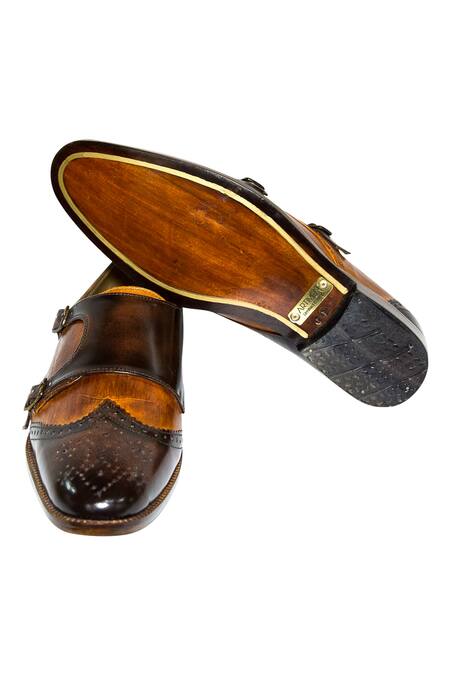 Artimen_Brown Handcrafted Monk Strap Brogue Shoes _Online_at_Aza_Fashions