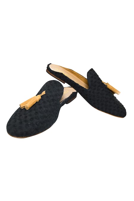 Artimen Black Plain Tassel Detail Mules 