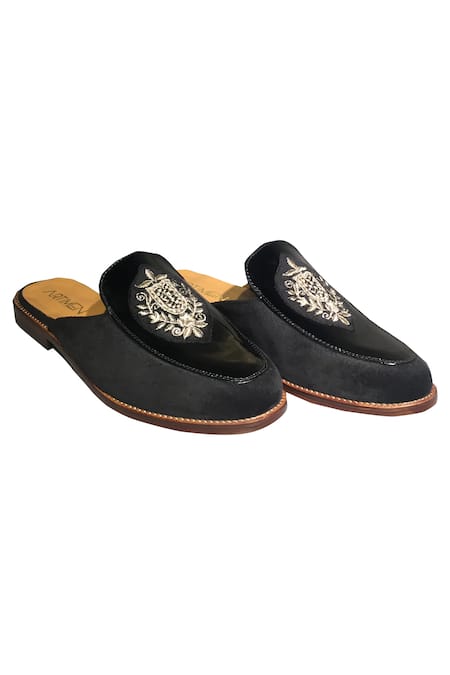 Artimen_Black Embroidered Mules _Online_at_Aza_Fashions