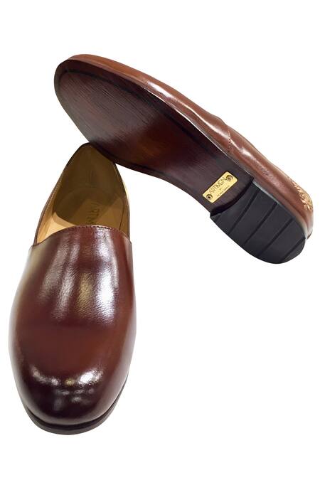 Buy_Artimen_Brown Embroidered Leather Loafers _Online_at_Aza_Fashions