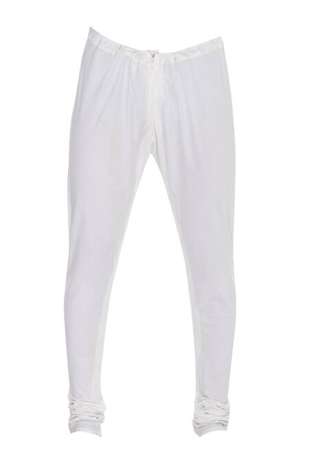 Shop_Sva By Sonam & Paras Modi_White Cotton Stretch Embroidered Sherwani With Churidaar And Stole_Online_at_Aza_Fashions