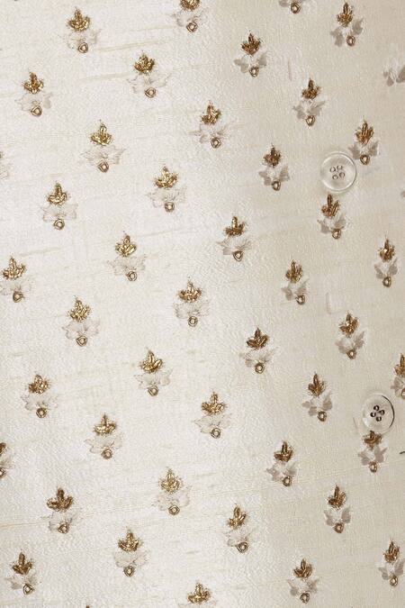 Sva By Sonam & Paras Modi_Off White Raw Silk Embroidered Resham Sherwani Set_at_Aza_Fashions