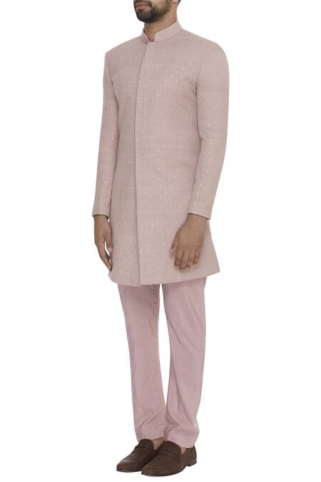 Sva By Sonam & Paras Modi Pink Raw Silk Embroidered Sequin Embellished Sherwani And Pleated Pants Online at Aza Fashions Sva By Sonam & Paras Modi_Pink Raw Silk Embroidered Sequin Embellished Sherwani And Pleated Pants _Online_at_Aza_Fashions