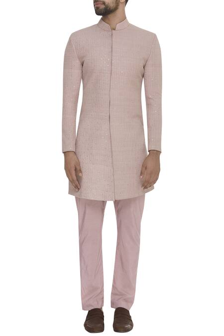 Buy Sva By Sonam & Paras Modi Pink Raw Silk Embroidered Sequin Embellished Sherwani And Pleated Pants Online at Aza Fashions Buy_Sva By Sonam & Paras Modi_Pink Raw Silk Embroidered Sequin Embellished Sherwani And Pleated Pants _Online_at_Aza_Fashions