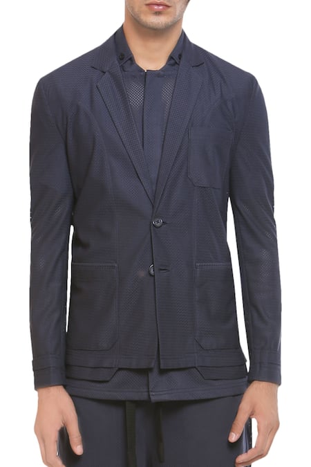 Noughtone Blue Mesh Street Fashion Jacket Set Online at Aza Fashions Noughtone_Blue Mesh Street Fashion Jacket Set_Online_at_Aza_Fashions