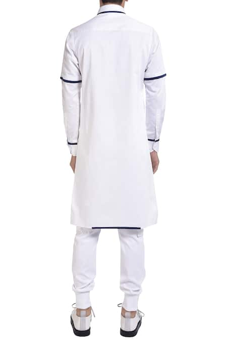 NoughtOne White Long Sleeve Kurta With Blue Detailing   2