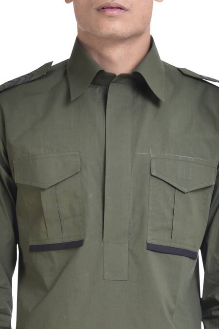 Noughtone Green Cotton Pathani Kurta Online at Aza Fashions Noughtone_Green Cotton Pathani Kurta _Online_at_Aza_Fashions