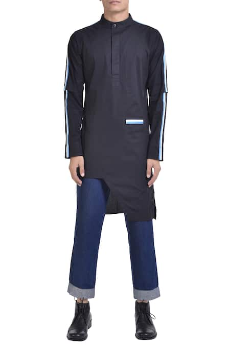 NoughtOne Black Stripe Panel Asymmetric Kurta  