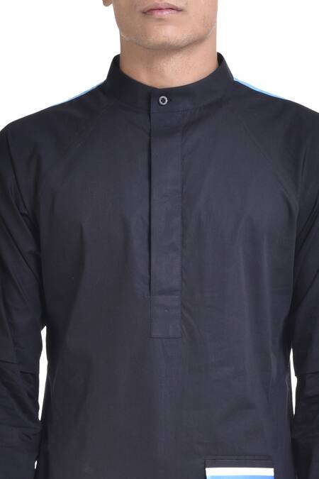Buy_Noughtone_Black Stripe Panel Asymmetric Kurta _Online_at_Aza_Fashions