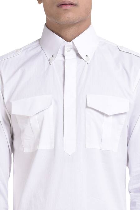 Noughtone White Cotton Pathani Kurta Online at Aza Fashions Noughtone_White Cotton Pathani Kurta _Online_at_Aza_Fashions