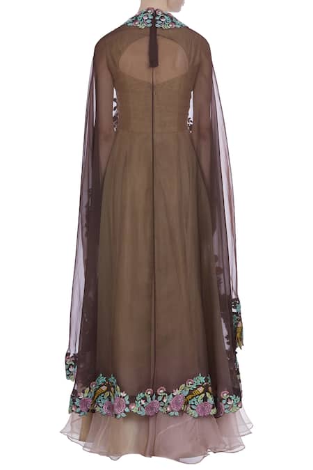 Incheetape Gown with Embroidered Cape 