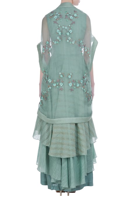 Incheetape Layered kurta with embroidered cape and flared pants 