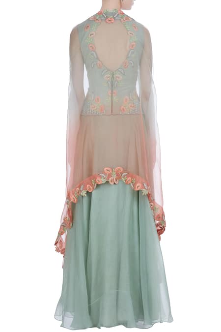 Incheetape Border detailed cape with corset and flared skirt 