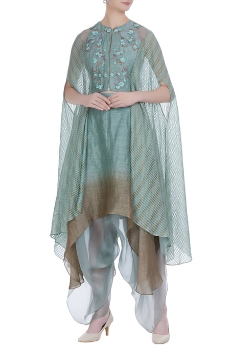 Incheetape Flower motif cape top with dhoti pants 