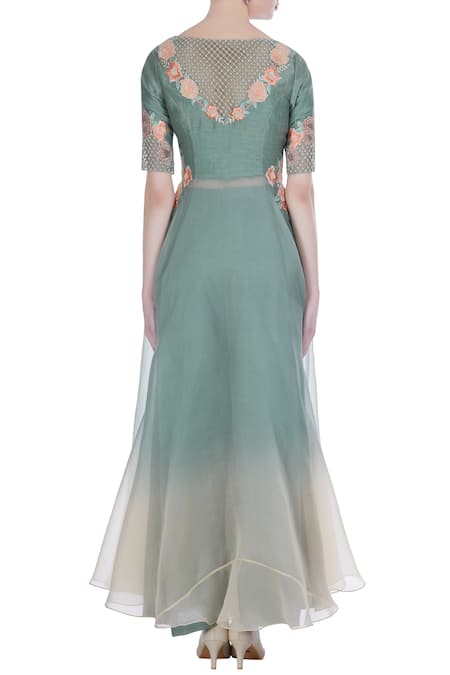 Incheetape Threadwork embroidered kurta with flared pants and dupatta 