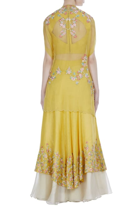 Incheetape Frilly layered lehenga with corset blouse and jacket 