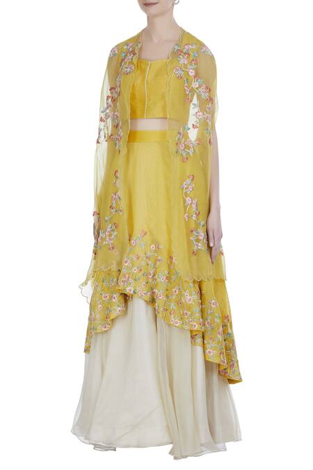 Buy_Incheetape_White Organza Embroidered Frilly Layered Lehenga With Corset Blouse And Jacket _Online_at_Aza_Fashions
