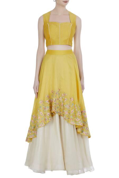 Shop_Incheetape_White Organza Embroidered Frilly Layered Lehenga With Corset Blouse And Jacket _Online_at_Aza_Fashions