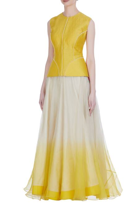 Buy_Incheetape_White Organza Embroidered Pearl Work Round Jacket Blouse With Frilled Lehenga _Online_at_Aza_Fashions