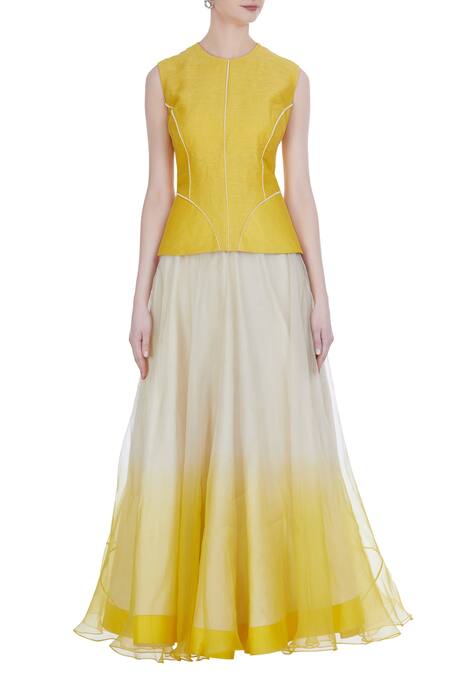 Shop_Incheetape_White Organza Embroidered Pearl Work Round Jacket Blouse With Frilled Lehenga _Online_at_Aza_Fashions