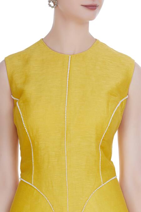 Incheetape_White Organza Embroidered Pearl Work Round Jacket Blouse With Frilled Lehenga _at_Aza_Fashions