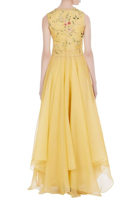 Shop Anushree Reddy Yellow Embroidered Jacket And Anarkali Set at Aza Fashions Shop_Anushree Reddy_Yellow Embroidered Jacket And Anarkali Set_at_Aza_Fashions