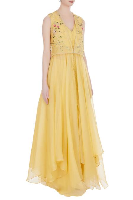 Anushree Reddy Yellow Embroidered Jacket And Anarkali Set Online at Aza Fashions Anushree Reddy_Yellow Embroidered Jacket And Anarkali Set_Online_at_Aza_Fashions