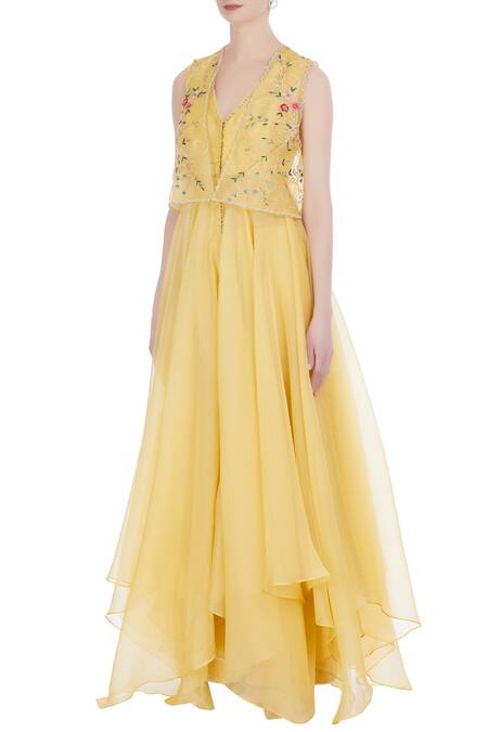 Buy Anushree Reddy Yellow Embroidered Jacket And Anarkali Set Online at Aza Fashions Buy_Anushree Reddy_Yellow Embroidered Jacket And Anarkali Set_Online_at_Aza_Fashions