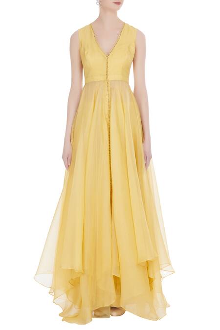 Shop Anushree Reddy Yellow Embroidered Jacket And Anarkali Set Online at Aza Fashions Shop_Anushree Reddy_Yellow Embroidered Jacket And Anarkali Set_Online_at_Aza_Fashions