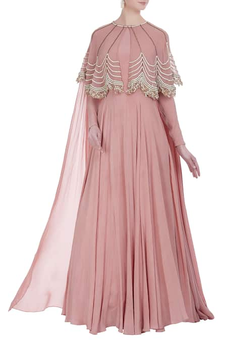 Bhumika Sharma Pink Floor Length Gown With Embroidered Cape