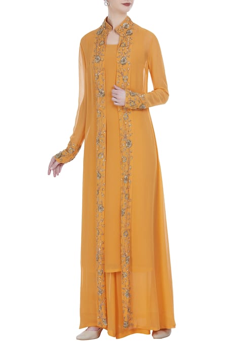 Nikhil Thampi Embroidered open jacket with kurta and palazzo pants 