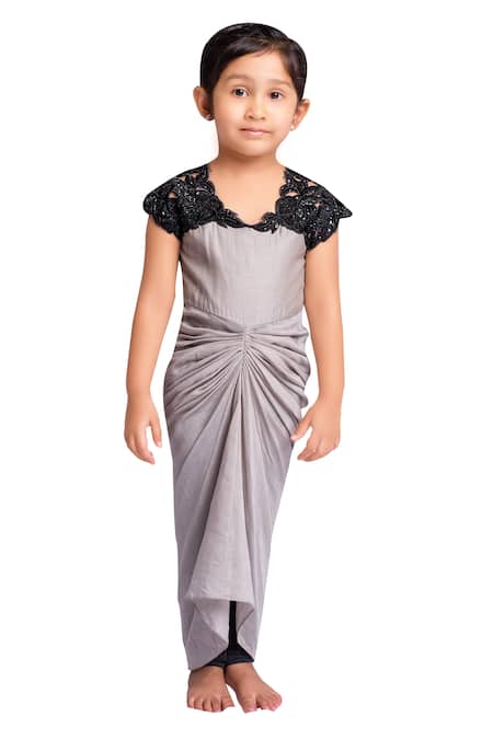 Neha Gursahani Grey embroidered draped dress with churidar 