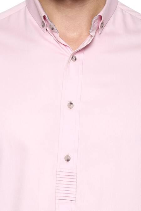Philocaly_Pink 100% Egyptian Cotton Down Shirt With Placket _Online_at_Aza_Fashions