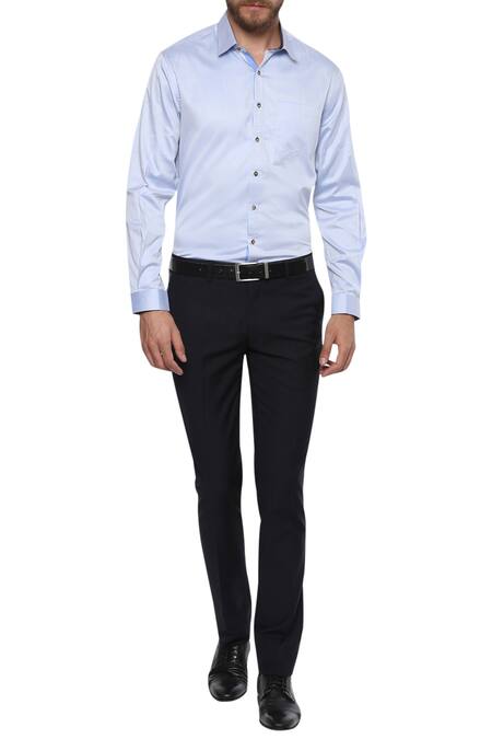 Philocaly Blue Solid Pattern Button Down Shirt