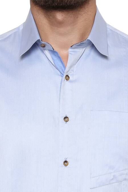 Philocaly_Blue Solid Pattern Button Down Shirt_Online_at_Aza_Fashions