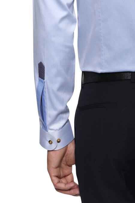 Buy_Philocaly_Blue Solid Pattern Button Down Shirt_Online_at_Aza_Fashions