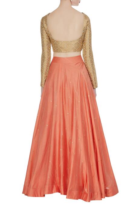 Shop_Matsya_Gold Banarasi Embroidered Choli With Lehenga And Parsi Dupatta_at_Aza_Fashions