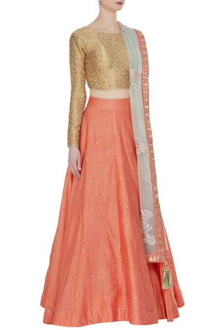 Matsya_Gold Banarasi Embroidered Choli With Lehenga And Parsi Dupatta_Online_at_Aza_Fashions