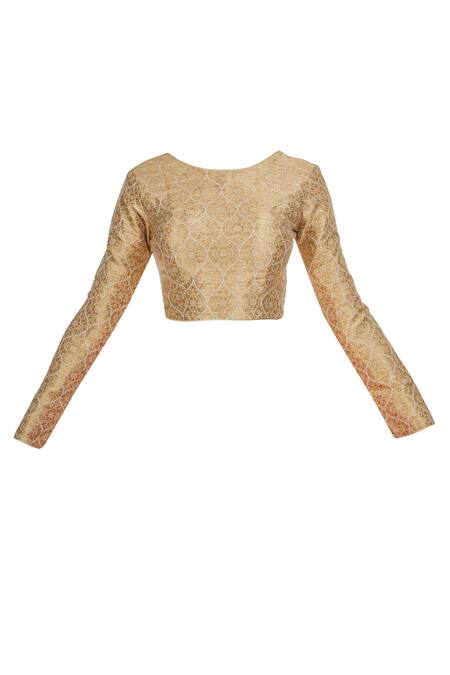 Matsya_Gold Banarasi Embroidered Choli With Lehenga And Parsi Dupatta_at_Aza_Fashions