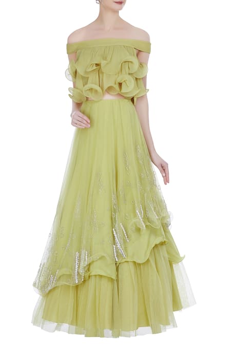 Azi Lime Double Layered Anarkali | Embellished gown, Fashion, Gowns
