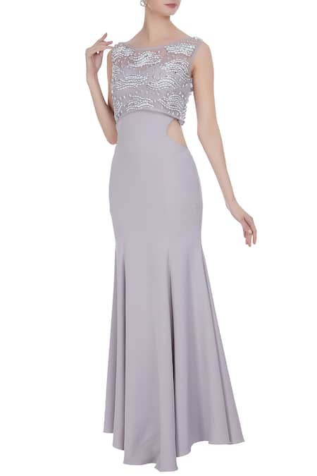 Babita Malkani Grey Bandeau Gown With Embellished Top 