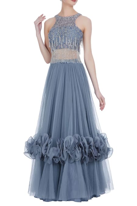 Babita Malkani Organza & mesh net ruffle lehenga with sequin tassel blouse 