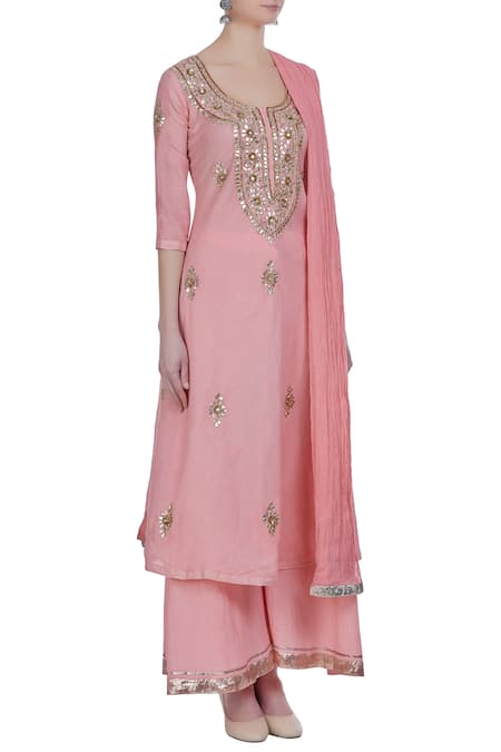 Nazar By Indu_Pink Gota Embroidered Kurta Set _Online_at_Aza_Fashions