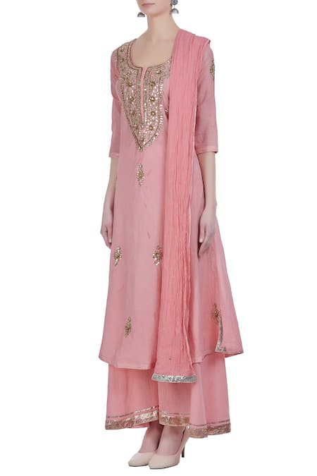 Buy_Nazar By Indu_Pink Gota Embroidered Kurta Set _Online_at_Aza_Fashions