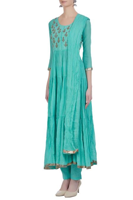 Buy_Nazar By Indu_Blue Kundan And Pearl Anarkali Set_Online_at_Aza_Fashions