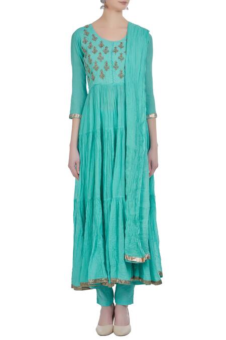 Shop_Nazar By Indu_Blue Kundan And Pearl Anarkali Set_Online_at_Aza_Fashions