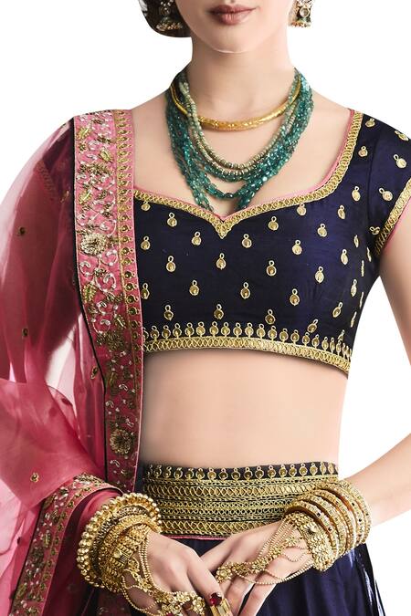 Shop Tisha Saksena Blue Dupatta Organza, Top And Lehenga Raw Silk Dori & Embriodered Bridal Set at Aza Fashions Shop_Tisha Saksena_Blue Dupatta Organza, Top And Lehenga Raw Silk Dori & Embriodered Bridal Set_at_Aza_Fashions