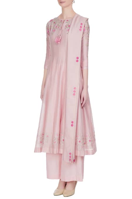 Buy Rajat & Shraddha Pink Rose Chanderi Silk Thread Embroidered Kurta Set Online at Aza Fashions Buy_Rajat & Shraddha_Pink Rose Chanderi Silk Thread Embroidered Kurta Set _Online_at_Aza_Fashions