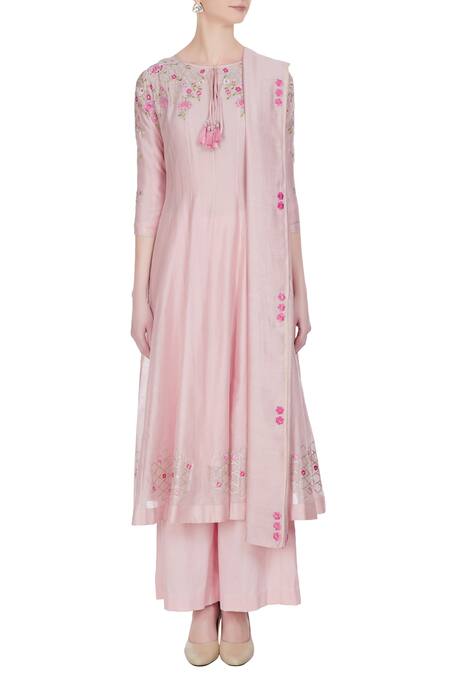 Shop Rajat & Shraddha Pink Rose Chanderi Silk Thread Embroidered Kurta Set Online at Aza Fashions Shop_Rajat & Shraddha_Pink Rose Chanderi Silk Thread Embroidered Kurta Set _Online_at_Aza_Fashions