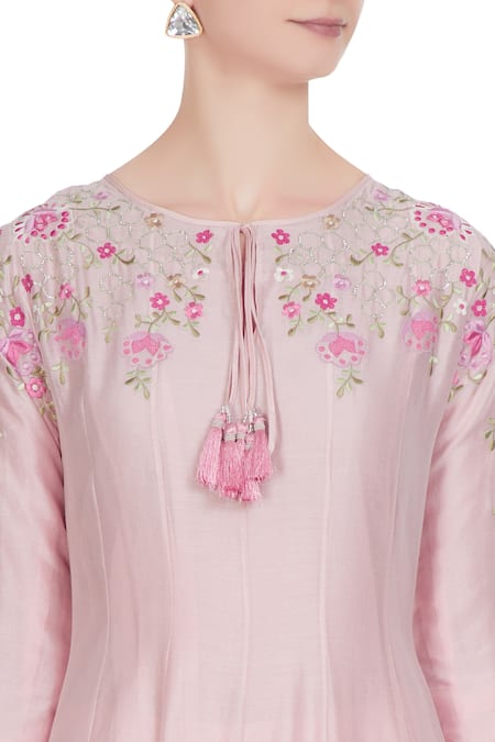 Rajat & Shraddha Pink Rose Chanderi Silk Thread Embroidered Kurta Set at Aza Fashions Rajat & Shraddha_Pink Rose Chanderi Silk Thread Embroidered Kurta Set _at_Aza_Fashions
